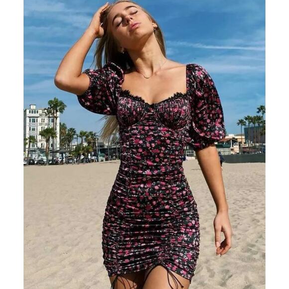 For Love and & Lemons X Victoria's Secret Melrose Black Floral Lace Mini Dress S - Picture 9 of 16